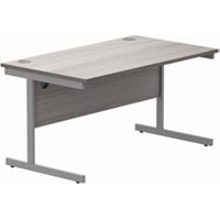 Office Rectangular Desk With Steel Single Upright Cantilever Frame | 1400X800 | Alaskan Grey Oak/Silver