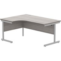 Office Left Hand Corner Desk With Steel Single Upright Cantilever Frame | 1600X1200 | Alaskan Grey Oak/Silver