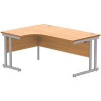 Office Left Hand Corner Desk With Steel Double Upright Cantilever Frame | 1600X1200 | Norwegian Beech/Silver - Core