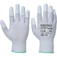 Portwest Anti-Static PU Fingertip Glove 1 Pair Grey 2XL (Pack of 12)