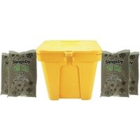 Heavy Duty Lockable Salt and Grit Bin Yellow 110L with Brown Rock Salt