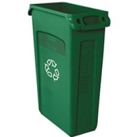 Rubbermaid Slim Jim with Venting Channels Green with Recycling Logo 87Ltr