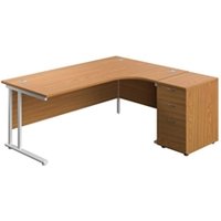 1800X1200 Twin Right Hand Radial Desk Nova Oak + Desk High Ped