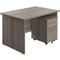 1200X800 Panel Rectangular Desk Oak + 3 Drawer Ped
