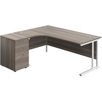 1800X1200 Twin Left Hand Radial Desk Grey Oak + Desk High Ped