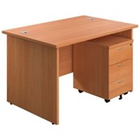 1200X800 Panel Rectangular Desk Beech + 3 Drawer Ped