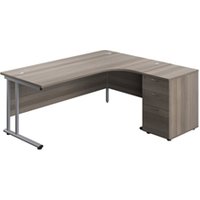 1800X1200 Twin Right Hand Radial Desk Oak Silver + Desk High Ped
