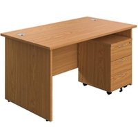 1400X800 Panel Rectangular Desk Nova Oak + 3 Drawer Ped