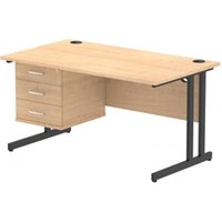 Impulse 1400x800 Desk Maple/Black Cantilever Leg 1x3 Drawer Fixed Ped