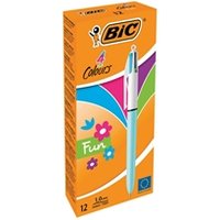 Bic 4-Colour Fun Ball Pen 1.0mm Tip 0.32mm Line Pink Purple Turquoise