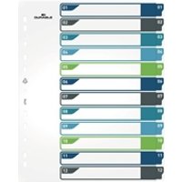 Durable 12 Part Numbered Tab Index Dividers + Cover A4+ - Colour Coded
