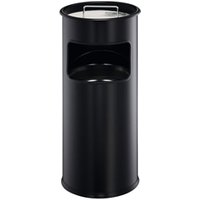 Durable Round Metal Waste Bin with Integrated Sand Ashtray - 17L - Black, Black