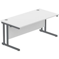 Double Upright Rectangular Desk - 1600mm x 800mm - White Top with Graphite Frame
