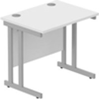 TC Office Rectangular Desk With Steel Double Upright Cantilever Frame - 800X600 - White/Silver