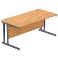 Double Upright Rectangular Desk - 1600mm x 800mm - Beech Top with Graphite Frame