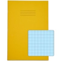 Rhino A4 Exercise Book 48 Page 10mm Squared Blue Tinted Paper, Yellow Cover 10 Pack