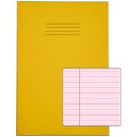 Pack of 10 Rhino A4 48 Page Yellow with Pink Tinted Paper 8mm Lined with Margin Exercise Books