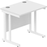 TC Office Rectangular Desk With Steel Double Upright Cantilever Frame - 800X600 - White/White