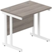 TC Office Rectangular Desk With Steel Double Upright Cantilever Frame - 800X600 - Grey Oak/White