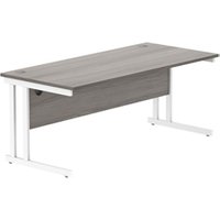 TC Office Rectangular Desk With Steel Double Upright Cantilever Frame - 1800X800 - Grey Oak/White