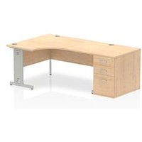 Impulse 1600mm Left Crescent Office Desk Maple Top White Cable Managed
