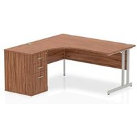 Impulse 1600 Left Crescent Desk Walnut Cantilever Leg + Desk High Ped