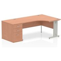 Impulse 1600 Right Crescent Desk Beech Cable Managed + Desk High Ped