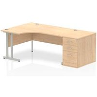 Impulse 1600 Left Crescent Desk Maple Cantilever Leg + Desk High Ped