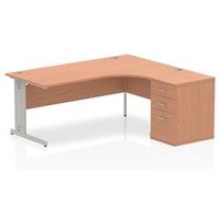 Impulse 1800 Right Crescent Desk Beech Cable Managed + Desk High Ped
