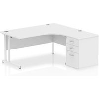 Impulse 1600 Right Crescent Desk White Cantilever Leg + Desk High Ped