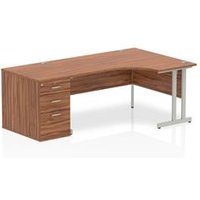 Impulse 1600 Right Crescent Desk Walnut Cantilever Leg + Desk High Ped