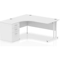 Impulse 1600 Left Crescent Desk White Cantilever Leg + Desk High Ped