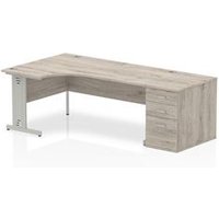 Impulse 1800mm Left Crescent Desk Grey Oak White Leg + Desk High Ped