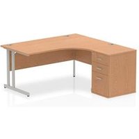 Impulse 1600mm Right Crescent Office Desk Oak Top White Cantilever Leg