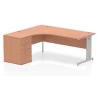 Impulse 1800mm Left Crescent Office Desk Beech Top White Cable Managed