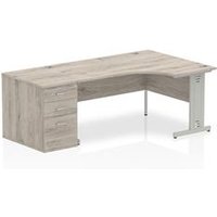 Impulse 1600mm Right Crescent Desk Grey Oak White Leg + Desk High Ped