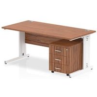 Impulse 1600x800mm Desk Walnut White Cable Managed Leg + Mobile Ped