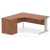 Impulse 1600 Left Crescent Desk Walnut Cable Managed + Desk High Ped