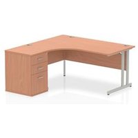 Impulse 1600 Left Crescent Desk Beech Cantilever Leg + Desk High Ped
