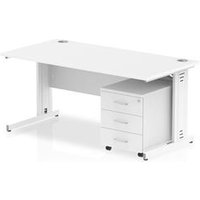Impulse 1600x800mm Desk White Top White Cable Managed Leg + Mobile Ped