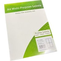 Alpa-Cartridge A4 Multipurpose Matte Labels 4 Per Sheet 139 x 99.1mm - 100 Sheets (A4MPL04)