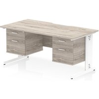 Impulse 1600x800 Scalloped Desk Grey Oak White Cable Managed 2x2D Ped