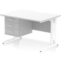 Impulse 1200x800 Scalloped Desk White Top White Cable Managed + 3D Ped
