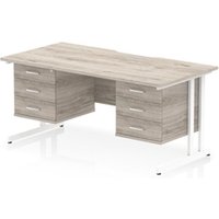 Impulse 1600 x 800mm Scalloped Desk Grey Oak White Cantilever 2x3D Ped