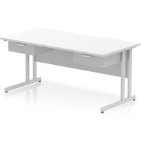 Impulse 1600 x 800 Scalloped Desk White Top Silver Cantilever 2x1D Ped
