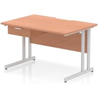 Impulse 1200x800 Scalloped Desk Beech Silver Cantilever Leg + 1D Ped