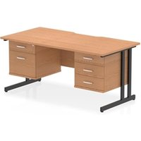 Impulse 1600 x 800 Scalloped Desk Oak Top Black Cantilever 2D + 3D Ped