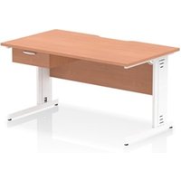Impulse 1400 x 800mm Scalloped Desk Beech White Cable Managed + 1D Ped
