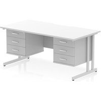 Impulse 1600 x 800 Scalloped Desk White Top Silver Cantilever 2x3D Ped