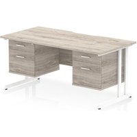 Impulse 1600 x 800mm Scalloped Desk Grey Oak White Cantilever 2x2D Ped